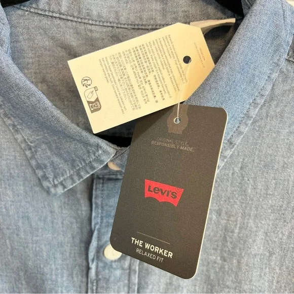 Men's Levi's The Worker Blue Button Down Long Sleeve Shirt XL NWT - Picture 5 of 11